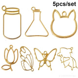 5Pcs Cat Flowers Blank Frame Pendant Open Back Bezel Setting Hollow Frames