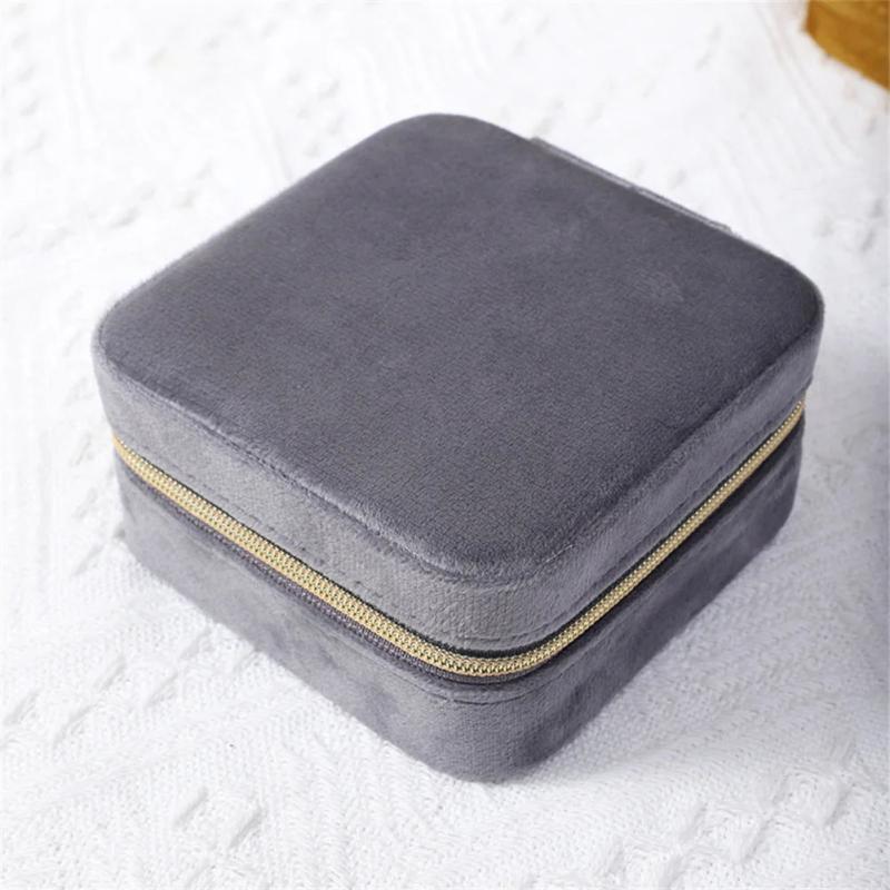 Velvet Jewelry Box Travel Portable Flannel Square Zipper Style Jewellery Storage