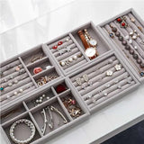 Gray Velvet Jewelry Box Drawer Organizer for Earrings Necklaces Bracelets