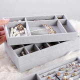 Gray Velvet Jewelry Box Drawer Organizer for Earrings Necklaces Bracelets