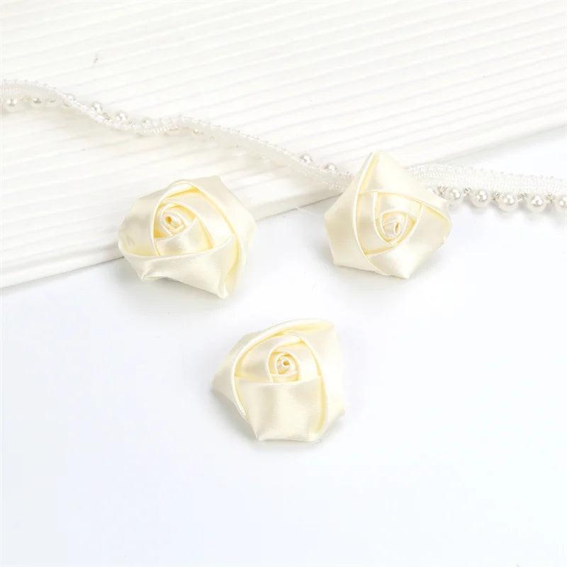 20pcs Satin Rose Silk Ribbon Flowers Sewing Clothing Hats Headwear Accessories
