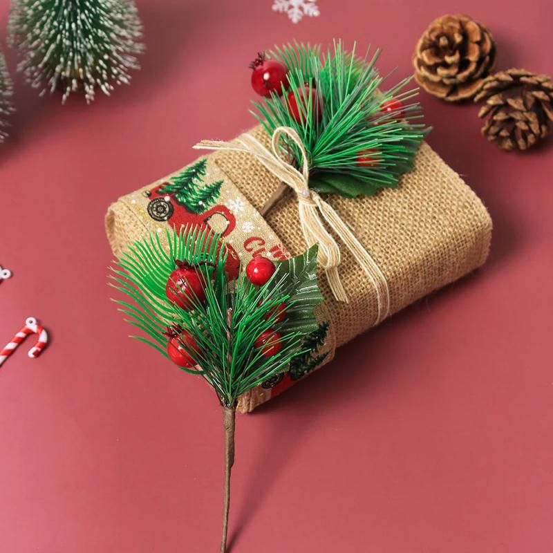 Pine Needle Christmas Branches Mini Red Berries Xmas Tree Decor DIY Craft