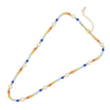 Colorful Boho Choker Necklace Freshwater Pearl & Opal Beads