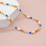 Colorful Boho Choker Necklace Freshwater Pearl & Opal Beads