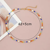 Colorful Boho Choker Necklace Freshwater Pearl & Opal Beads