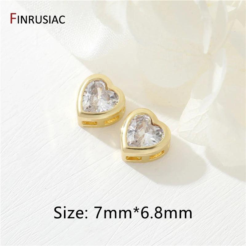 14k Plated Zircon Heart Spacer Beads Jewelry Making Supplies