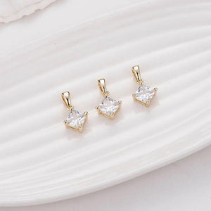 14K Brass Zircon Rhombus Shape Charms Pendants Jewelry Making DIY Findings
