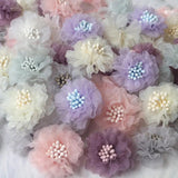 20Pcs Chiffon Daisy Flowers for DIY Hair Accessories Hats Headband Deco