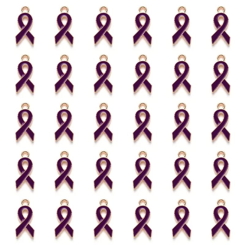 30 Pcs Ribbon Charms Cancer Awareness Alzheimer Pendant for DIY Jewelry Making