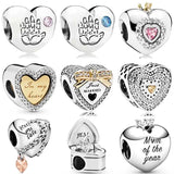 Love Wedding Crown Heart Charm 925 Silver Beads for Bracelet