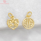 6PCS 10x16MM 24K Brass Chinese Character Charm Pendants
