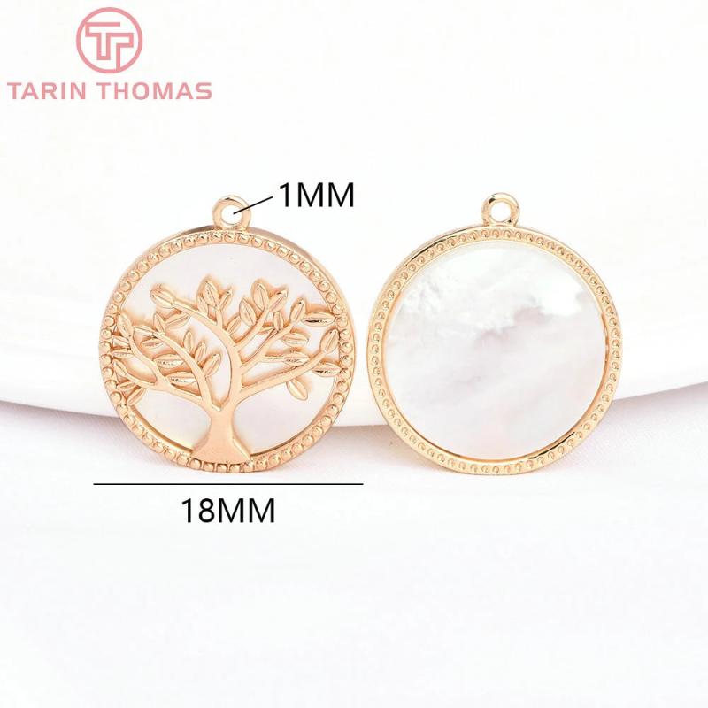 2PCS 18MM 24K Brass Zircon Round Tree Pendants High DIY Jewelry Making