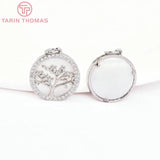 2PCS 18MM 24K Brass Zircon Round Tree Pendants High DIY Jewelry Making