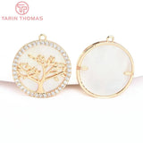 2PCS 18MM 24K Brass Zircon Round Tree Pendants High DIY Jewelry Making