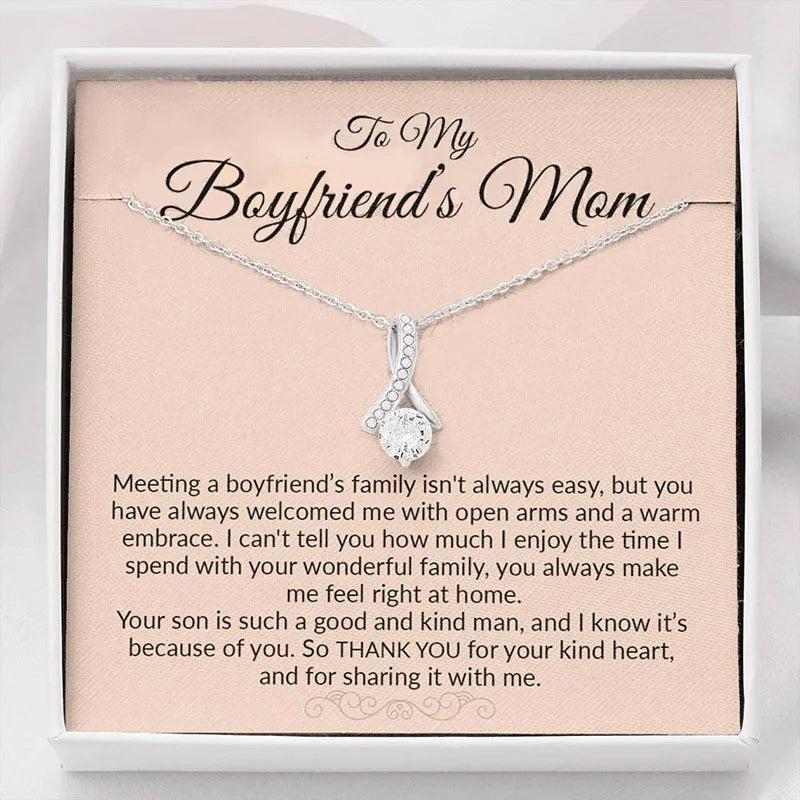 Boyfriend's Mom Message Card Necklace with Box, Gift for Boyfriend Mom