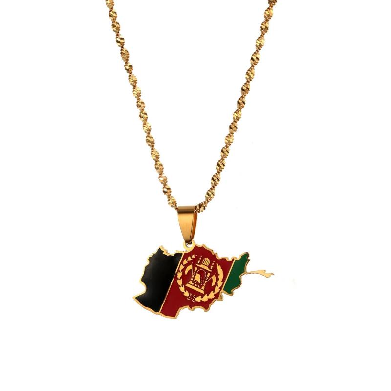 Afghanistan Map Pendant Necklace Afghan Flag Chain Jewelry