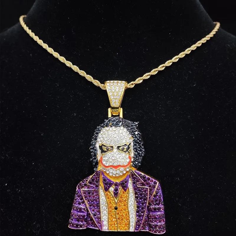 Hip Hop Iced Out Bling Clown Pendant Necklace with Chain