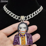 Hip Hop Iced Out Bling Clown Pendant Necklace with Chain
