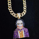 Hip Hop Iced Out Bling Clown Pendant Necklace with Chain
