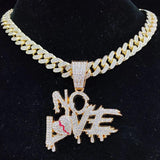 Hip Hop Cuban Chains NO LOVE Necklace Pendants for Men and Women
