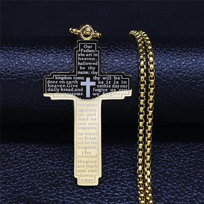 Christian Cross Holy Bible Necklace Stainless Steel