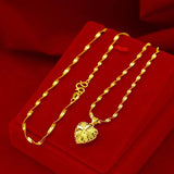 Dubai 24k Necklace Hollow Love Heart Pendant Waterwave Chain Neck Collar