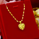 Dubai 24k Necklace Hollow Love Heart Pendant Waterwave Chain Neck Collar