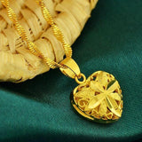 Dubai 24k Necklace Hollow Love Heart Pendant Waterwave Chain Neck Collar