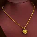 Dubai 24k Necklace Hollow Love Heart Pendant Waterwave Chain Neck Collar
