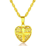 Dubai 24k Necklace Hollow Love Heart Pendant Waterwave Chain Neck Collar