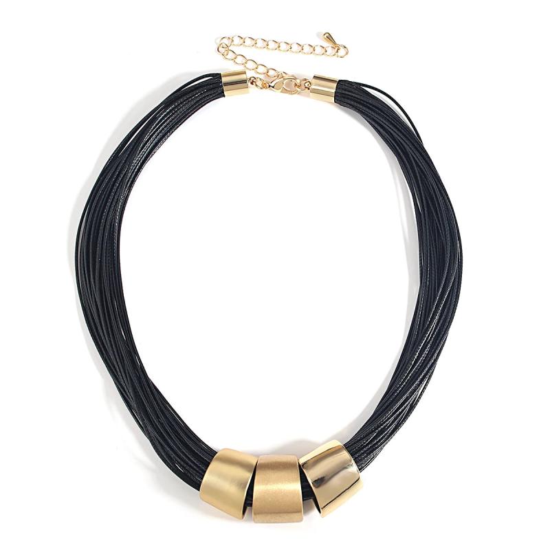 Vintage Metal Pendant Choker Necklace Leather Collar Chain