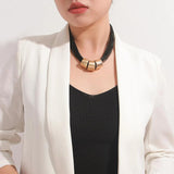 Vintage Metal Pendant Choker Necklace Leather Collar Chain