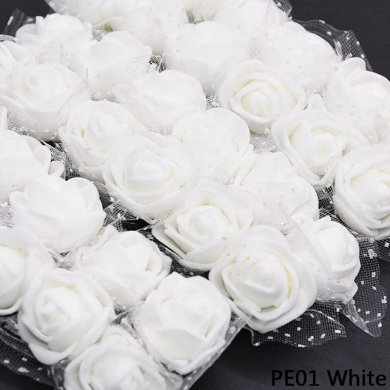 144pcs Artificial Rose Flower Heads Foam Flower DIY Bear Valentine Gift