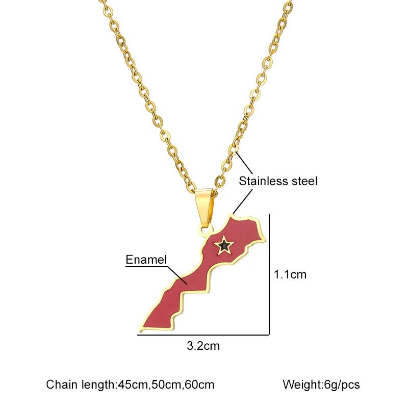 Morocco Map Flag Pendant Necklace Stainless Steel Men Women Ethnic Jewelry