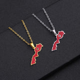 Morocco Map Flag Pendant Necklace Stainless Steel Men Women Ethnic Jewelry