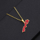 Morocco Map Flag Pendant Necklace Stainless Steel Men Women Ethnic Jewelry