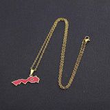 Morocco Map Flag Pendant Necklace Stainless Steel Men Women Ethnic Jewelry