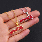 Morocco Map Flag Pendant Necklace Stainless Steel Men Women Ethnic Jewelry
