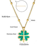 Green Four-Leaf Clover Charm Necklace Stainless Steel 45+5cm