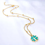 Green Four-Leaf Clover Charm Necklace Stainless Steel 45+5cm