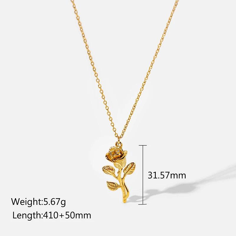Rose Pendant Necklace 18k Plated 3D Waterproof Jewelry Gift