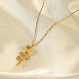 Rose Pendant Necklace 18k Plated 3D Waterproof Jewelry Gift