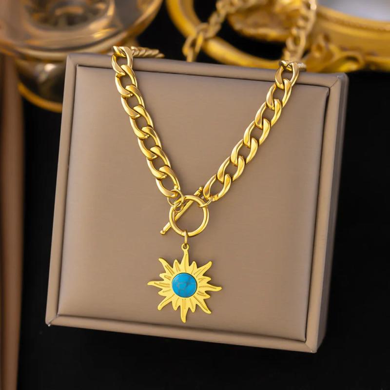 Sun Flower Pendant Necklace Stainless Steel Choker Jewelry