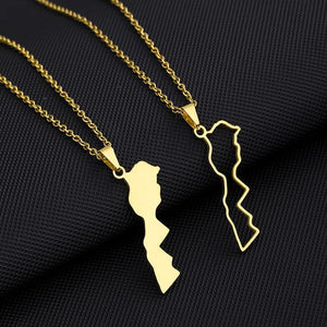 Morocco Map Pendant Necklace Steel Men Women Map Jewelry