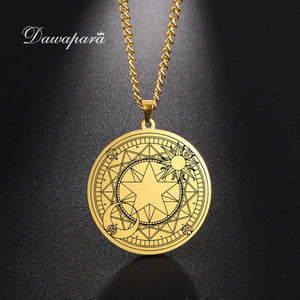 Pentagram Crescent Necklace Sakura Magic Circle Stainless Steel Jewelry