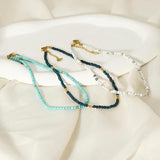 Semi-Precious Stone Beaded Choker Necklace 18K Plated Natural Stone Strand