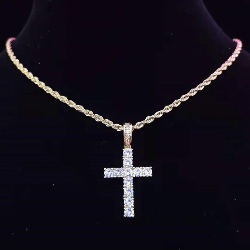Hip Hop Cross Pendant Necklace Zircon Tennis Chain Iced Out Bling Necklaces