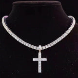 Hip Hop Cross Pendant Necklace Zircon Tennis Chain Iced Out Bling Necklaces