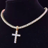 Hip Hop Cross Pendant Necklace Zircon Tennis Chain Iced Out Bling Necklaces