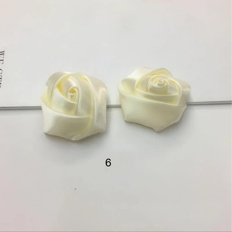 10Pcs 3.5CM/5CM Silk Satin Rose Ribbon Flowers DIY Wedding Bouquet
